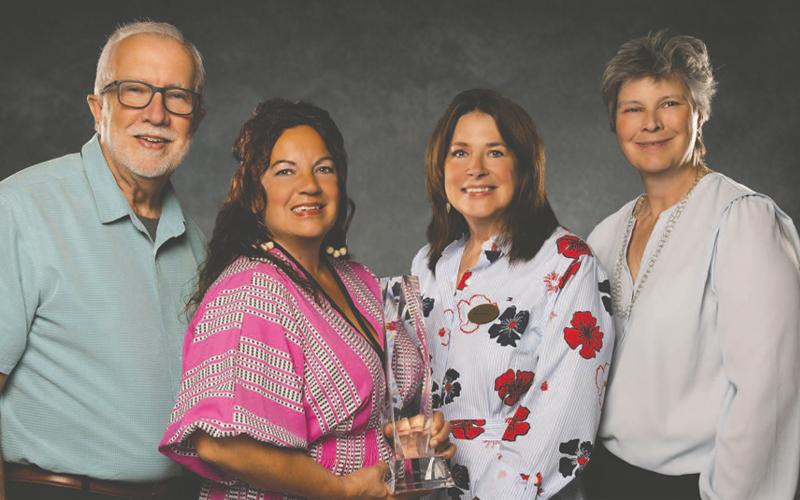 Suzette Englke, Foggy Moon Photography. Mike Drinkwater (Dennis White Business &amp; Innovation Award Winner), Gina Wiggins (Duke Energy Citizenship &amp; Service Award Winner), Monica Brown (Chamber President), Lisa Leatherman (Duke Energy).