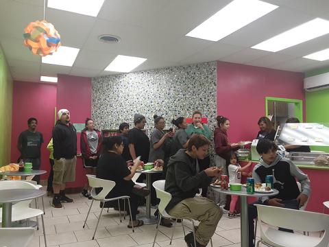 People enjoy a meal 