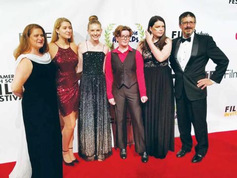 Photos submitted/SMT - Swain High Cinema Club members and alumni attend the All American High School Film Festival Red Carpet Event for the Teen Indy Awards. Pictured from left is Kim Holt, Tayla Holt, Amelia Rogers, Catherine Sawyer, Hannah Bradford and Joe Holt.