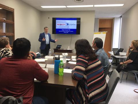 Chris Cavanaugh, of Magellan Strategy Group in Asheville, led the board through training on becoming an independent destination marketing organization. 