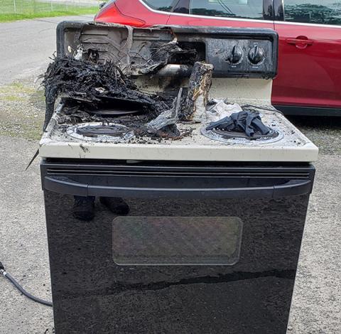 The coffee maker and stove were destroyed