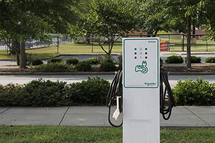 This electric charging station is located at the Cherokee Visitors Center