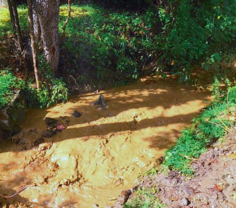 A tributary on East Alarka overflowed and ran brown just after a heavy rain this summer. 