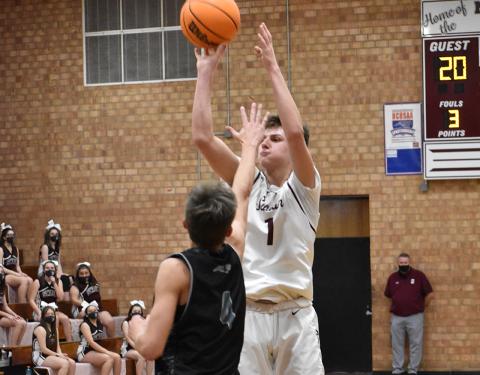 Maroon Devil Carter Kirkland takes a shot in the away game against Robbinsville. 