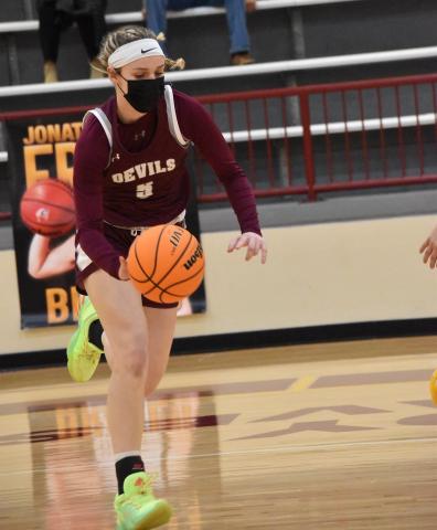 Mazie Helpman notched her 1,000th career point during the Lady Devils’ 64-52 loss at Cherokee