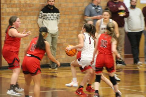 Amaya Hicks leaps for a layup against Andrews