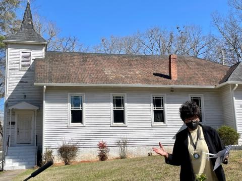 Ann Miller Woodford provides the history of Mt. Zion AME in Cullowhee during Jackson County NAACP WNC African American Heritage Tour this past Saturday.