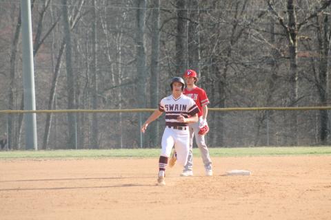 Junior Gabe Lillard ready to steal third base. He had two stolen bases, two runs and three hits for the game on Friday.