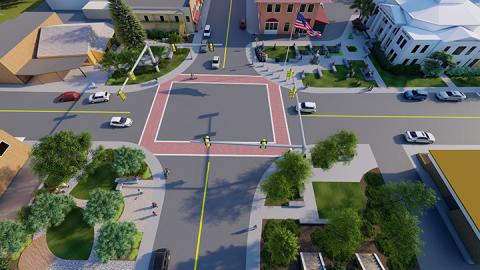 A digital rendering of landscape renovations for Town Square in Bryson City
