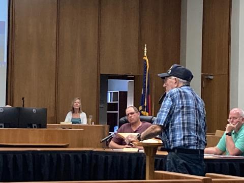 J.B. Jacobs shares his concerns about the Swain County Senior Center before Swain County Board of Commissioners .