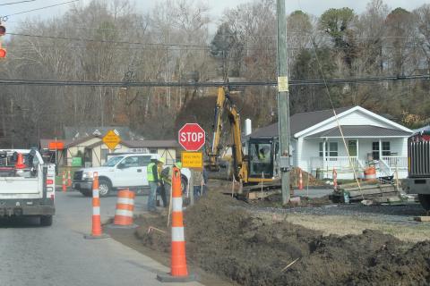 Photo by Jessica Webb/SMT Contractors work on intersection improvements at Bryson Walk and Slope Street on Wednesday, Nov. 16. The work is slated for completion in spring 2023. The traffic pattern is not set to change.