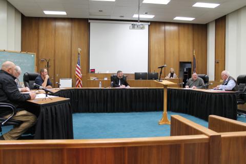 Pictured from left is County Manager Kevin King, Commissioners David Loftis, Kenneth Parton, Kevin Seagle (chairman), Phillip Carson and Roger Parsons.