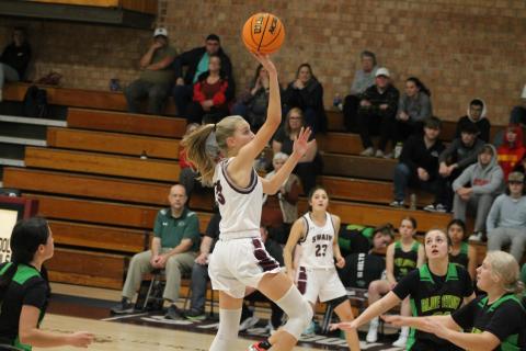 Hannah Styles/SMT Mya Burrows-Kurr.goes up for a basket, soaring over a Blue Ridge player.