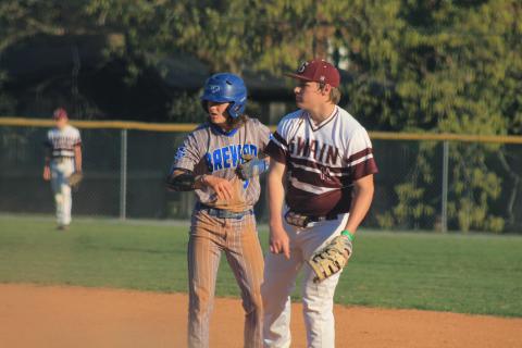 Grady Lewis finds his way to a plate at the April 19 baseball home game.