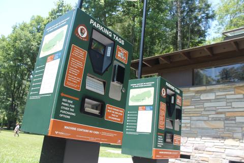 Two kiosks at Deep Creek put in place by the National Park Service let people buy daily or weekly passes to park in the Great Smoky Mountain National Park for longer than 15 minutes.
