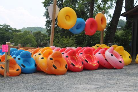 Colorful tubes wait to get picked at Deep Creek Lodge and Tube Outpost, one of two properties at the end of West Deep Creek that want to be annexed into Bryson City town limits.