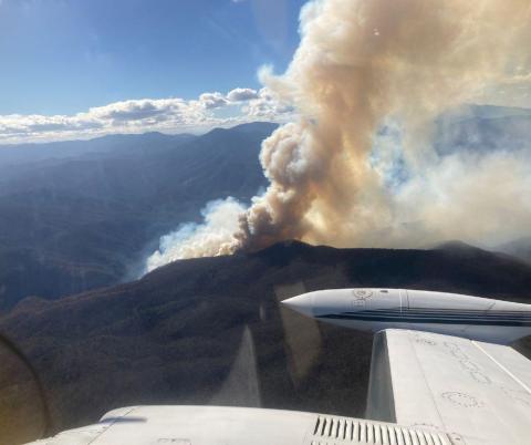Aerial photo of the Black Bear Fire, November 16, 2023.