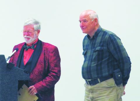 From left, Rep. Mike Clampitt presents Henry Chambers with the Certificate of Appreciation from Gov. Roy Cooper's Office.