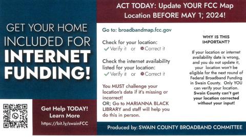 Swain County residents will receive this notice in the mail asking them to check the FCC broadband coverage map and confirm or contest information about their internet. This will be used in the next round of grant funds for deploying broadband in the county. 