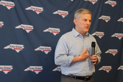 Josh Stein, North Carolina attorney general and Democratic nominee for governor, spoke to a small crowd of mostly Democratic party members at a campaign event held at the Historic Calhoun House in downtown Bryson City on Wednesday, May 8.