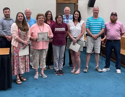 Swain County Board of Education recognized the following retirees (pictured with school board members) during the meeting Monday: Cindy Arch, Judy Cloninger, Pam Cunningham, Nira Franklin, Janie Lambert, Ginger Myers, Kristie Reynolds, William Reynolds and Trina Stiles.