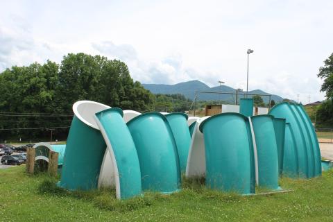 The pieces of the fiberglass slide that will be installed next to the county pool are pictured. 