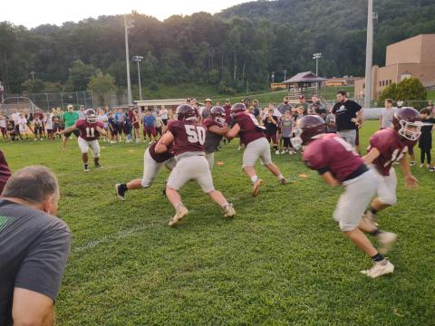  The Maroon Devils had their first night in pads Tuesday as the team prepares for the 2024 season with a 3 on 3 drill.     