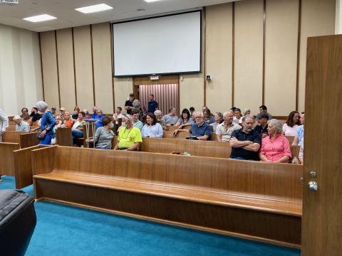 Jessica Webb/SMT A crowd made up mostly of Bryson City business owners filled the seats at Bryson City Town Board of Aldermen meeting to question water and sewer rate increases.