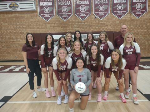 This year’s team is from left, front row, with ball: Izzy Walker; Second row: Addisyn Jenkins, Faith Woodard, Kaley Parker, and Haley Teesateskie; third row: Head Coach Lydia Sale, Gracie Sutton, Mya Adams, and Ariel DeHart; back row: Kinsley Hyatt, Carley Teesateskie, Kennedy Anthony, Rylee Rawls, and Assistant Coach Jeff Marr.
