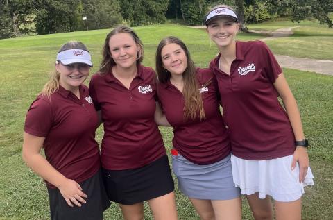 Swain golf seniors Rose Carson, Karena Cline, Lola Collins and Mya Burrows-Kurr are pictured.