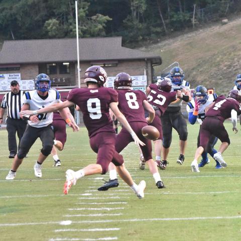 Maroon Devil Brendan Lanning sends the ball down field in the home opener against Smoky Mountain Friday. The Devils will travel to take on the Franklin Panthers. 