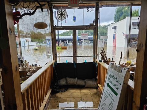 Appalachian Mercantile is pictured from inside the store during the flooding Friday.