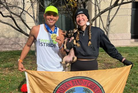Kallup McCoy II and wife Katelynn Ledford-McCoy are pictured after the Indianapolis Marathon