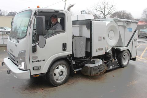 Mike Tabor, streets supervisor with Town of Bryson City, sits in the newly purchased Tymco street sweeper that will start serving the town in January.