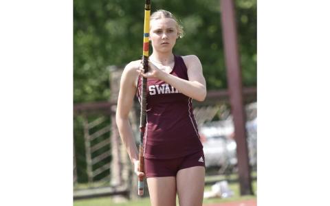 Photos/ Joanna McMahan.  Carden Oetting pole vaulting during the Smoky Mountain Conference Championships in Cherokee Wednesday, April 30.