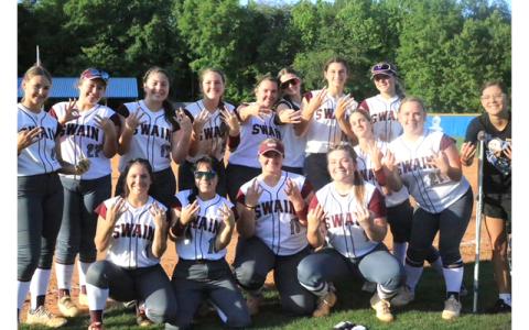 Photo/Debbie Wincheste. r Makenzie Bird (front, left to right), Emma Maney, Faith Woodard, Rylee Rawls; (middle, left to right) Hadley Shuler, Addison Shuler, Jayden Smiley; (back, left to right) Molleigh Woodard, Presslyn Loftis, Maddie Bird, Allie Stephenson, Bella Green, Kennedy Anthony, Carley Teesateskie and Reece Ammons beat Cherryville at the NCHSAA second-round playoffs Friday, May 2. 