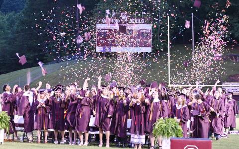 Submitted photo.  Members of the Swain County High School Class of 2025 celebrate as they complete graduation on May 29.  121 students walked across the stage to receive their diplomas during the ceremony. 