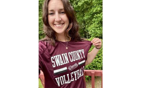 Swain High’s new head volleyball coach Leah Pacey shows off her maroon and white pride in July. Pacey was hired in May.