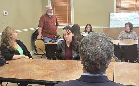SMT photo/Sara Eisinger.  Mike Shakar, Swain County United Gift Fund chair, meets with area nonprofits at United Community Bank Thursday, March 27, 2025.