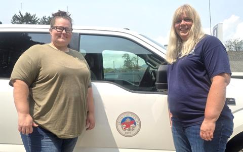SMT photo/Sara Eisinger.  Deanna Crew, 911 manager, and Misty Tabor, 911 director, walking into the Swain County Administration Building together Sept. 5.