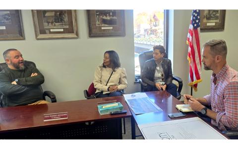 Photo/Sara Eisinger.  Nate Bowe, Town of Bryson City engineer (left to right), Hazel Edmond, director rural engagement and investment rural economic development division, Lyric Thompson and Lee Lilley, North Carolina’s Secretary of Commerce at Bryson City Town Hall Nov. 14. 