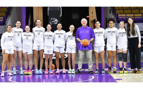 Photo/Joanna McMahan.  Molleigh Woodard (left to right), Carley Teesateskie, Kloey Parker, Madison Blankenship, Hadley Shuler, Miley Teav, Cara Aldridge, Gary Ayers, Jayden Smiley, Maddie Izquierdo, Rio Helpman and Addison Blankenship play at Catamounts Clash Dec. 23. 