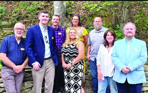 SMT photo/Sara Eisinger.  Bryson City–Swain County Chamber of Commerce board members Mike Drinkwater (left to right), Isaac Herrin, Ricky Sanford, Katie Cope, Beth Cline-Stroud, Chris Royce, Monica Brown and Toby Allman held its annual membership banquet at Fryemont Inn April 24. 