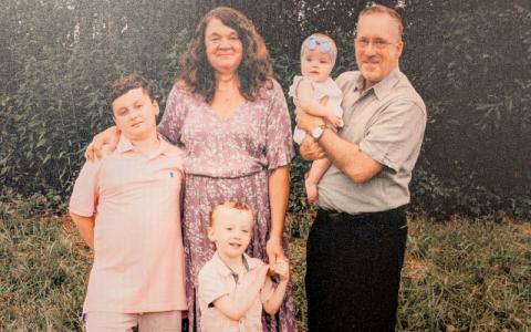 Submitted photo.  Mark and Susan Sale with grandkids Marshall Small (left to right), J.J. and Leah Sale in summer 2025.