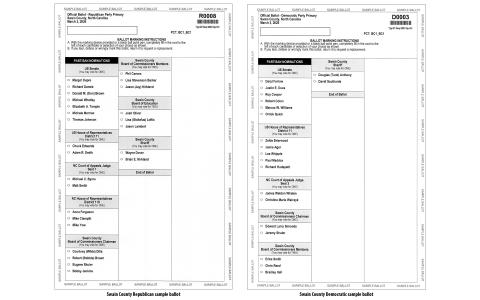 Swain County Republican and Democratic sample ballots for the primary election. The primary Election Day is Tuesday, March 3. Early voting begins Thursday, Feb. 12.