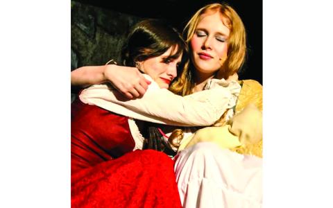 Photo/Betsy Marley.  Kylee Nations and Abby Jordan rehearse for “Into the Woods” at Swain Arts Center in March 2026.