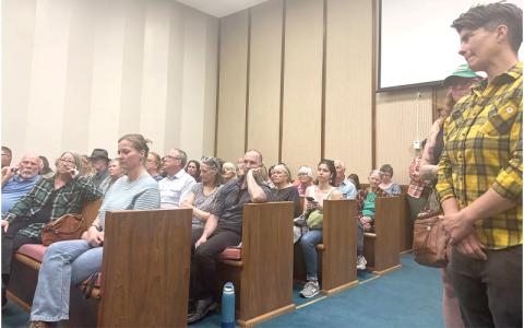 Katie Myers / BPR .  Swain County Commissioners said Tuesday’s public hearing was among the most packed they’ve ever seen.