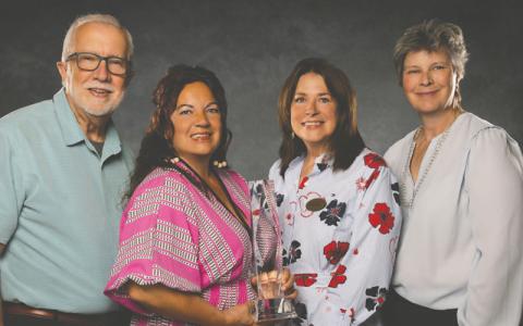 Suzette Englke, Foggy Moon Photography. Mike Drinkwater (Dennis White Business & Innovation Award Winner), Gina Wiggins (Duke Energy Citizenship & Service Award Winner), Monica Brown (Chamber President), Lisa Leatherman (Duke Energy).