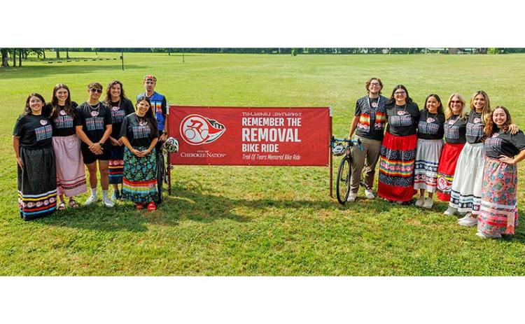  (L-R): Ella Mounce, Adrian Gaches, Jaden Carroll, Adrienne Keene, Kristen Mankiller, Dugan Gibson, Colton Brinsfield, Jaycee Gideon, Taylor Pearce, Secretary of Natural Resources Christina Justice, Ashley Adair and Savannah Slayton. 