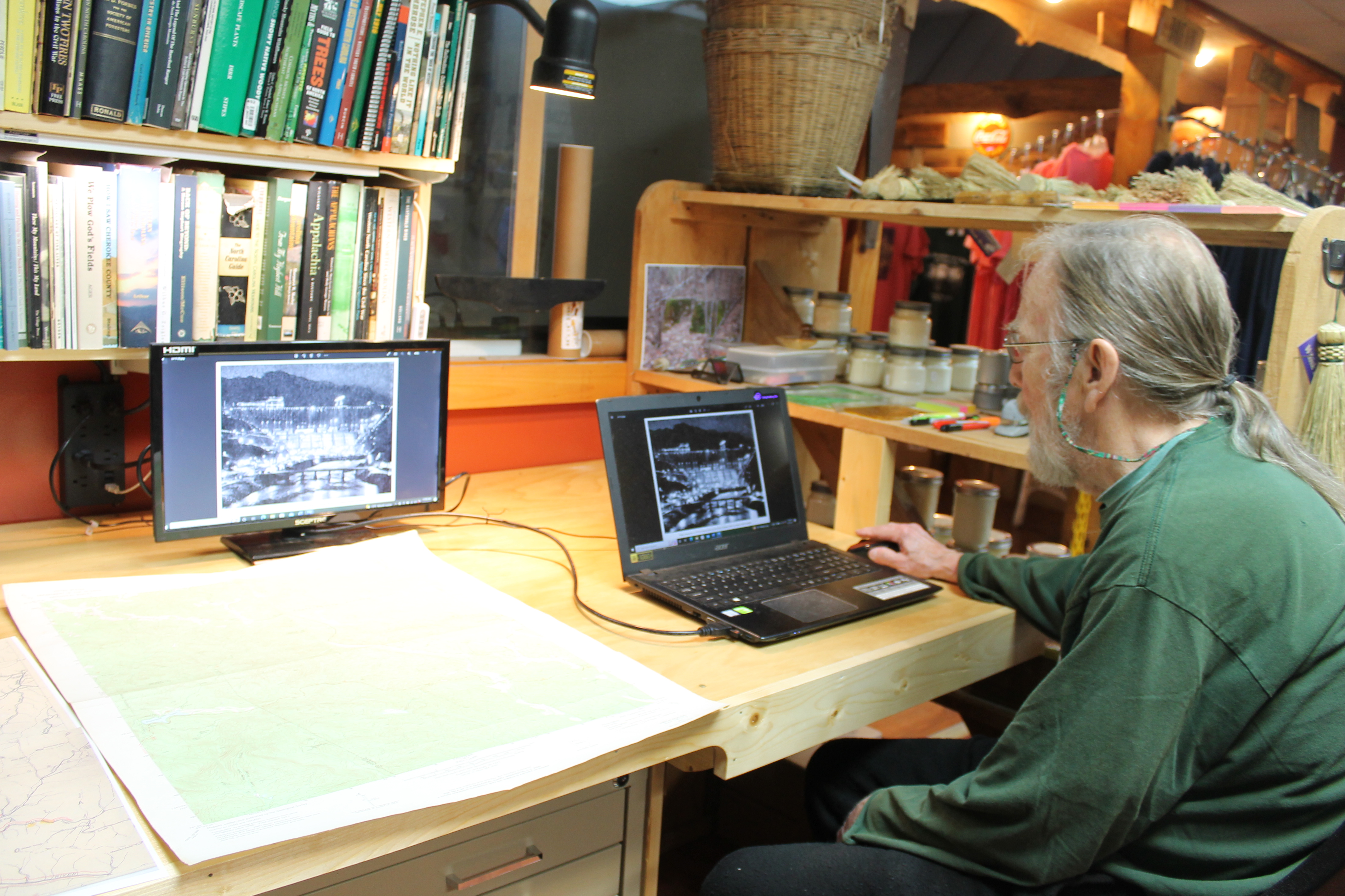 Lance Holland at the newly set up research desk in the Appalachian History Center.  
